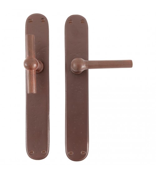 Poignée de porte rouille + poignée verticale rouille sur plaque en fer BECDF -  poignée design