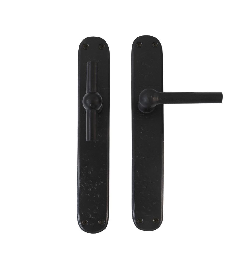 Poignée de porte rouille + poignée verticale rouille sur plaque en fer BECDF -  poignée design