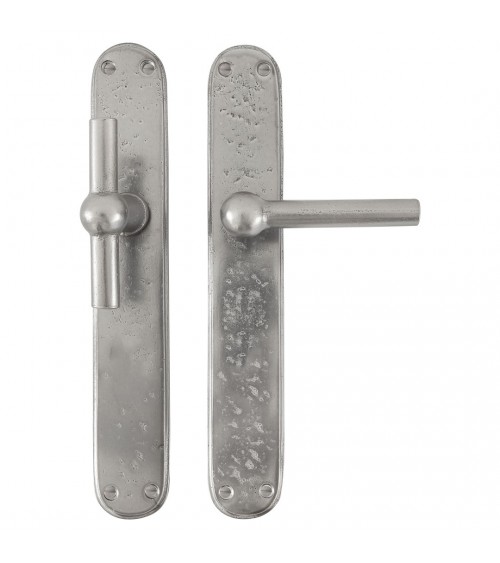 Poignée de porte chromé + poignée verticale chromé sur plaque en fer BECDF -  poignée design