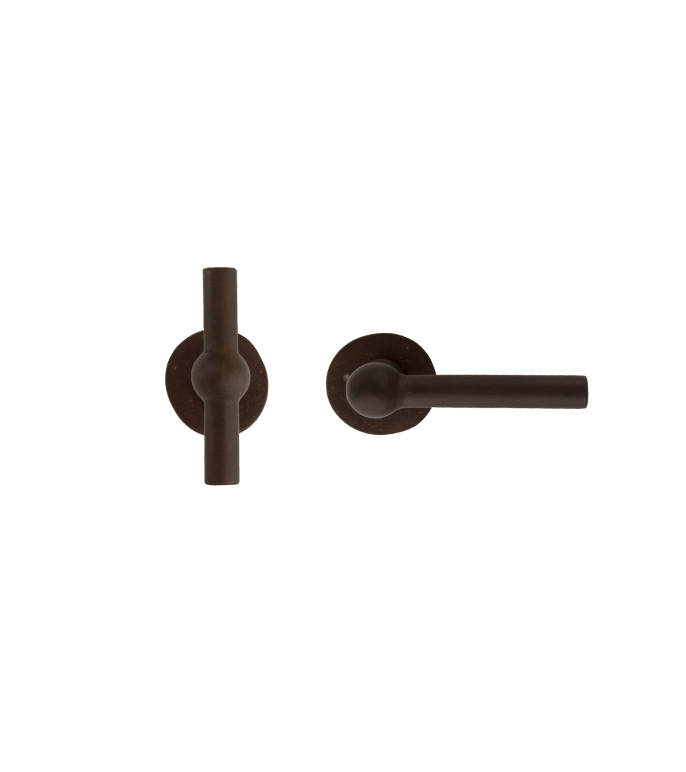 Poignée de porte + poignée verticale rouille en fer BECDF -  poignée design