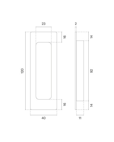 Poignée pour porte coulissante STERK 1716 avec dimensions