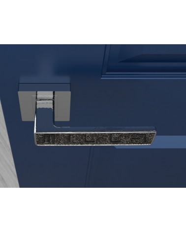 Poignée de porte zamak GLAMOUR quincaillerie design couleur 1 vue de haut montée sur une porte 1