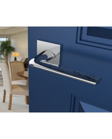 Poignée de porte en zamak STINGER poignée design couleur 4 vue inclinée montée sur une porte