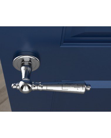 Poignée de porte en zamak MILLENAIRE poignée design couleur 1 vue de haut montée sur une porte