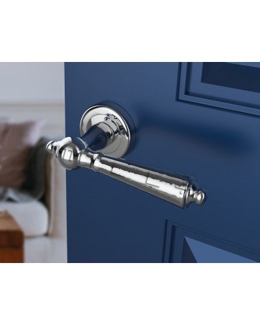 Poignée de porte en zamak MILLENAIRE poignée design couleur 1 vue inclinée montée sur une porte