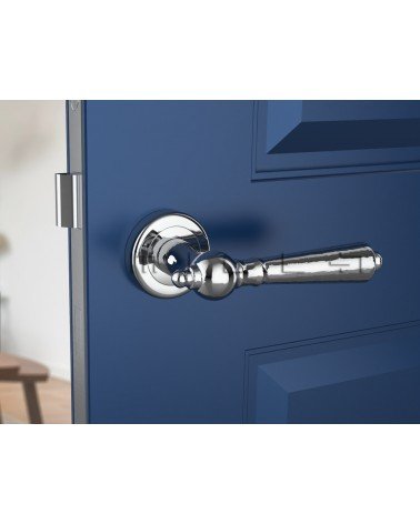 Poignée de porte en zamak MILLENAIRE poignée design couleur 1 vue de face montée sur une porte
