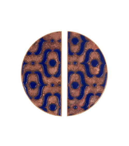 Poignée de Meuble en chêne émaillée semi-circulaire bleu