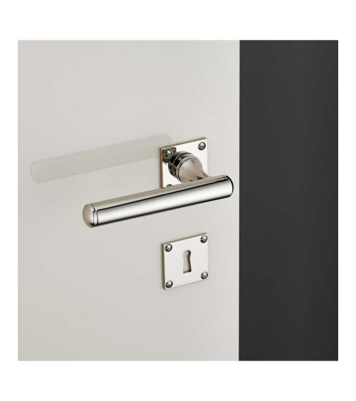 Ensemble poignée de porte arrondie en laiton sur rosace carrée
