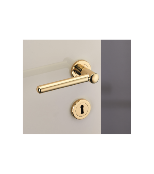 Ensemble poignée de porte moderne en laiton sur rosace ronde