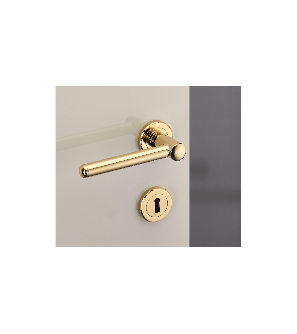 Ensemble poignée de porte moderne en laiton sur rosace ronde