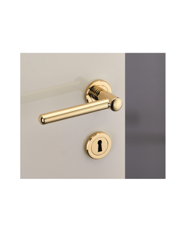 Ensemble poignée de porte moderne en laiton sur rosace ronde