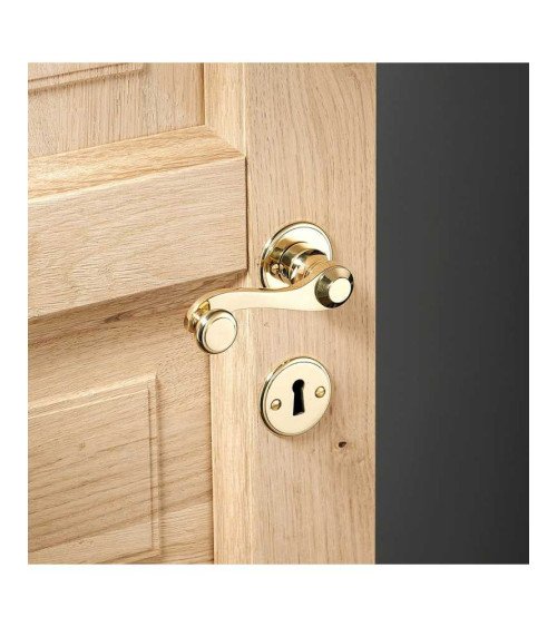 Ensemble béquille de porte manivelle en laiton sur rosace ronde