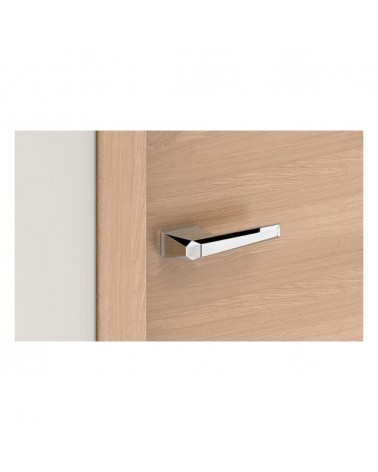 Poignée de porte chrome poli Prisme poignée design vue de haut montée sur une porte