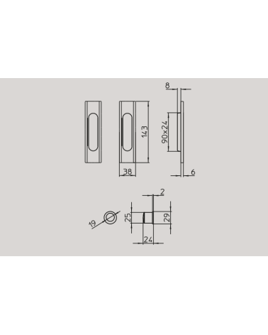 Poignée pour porte coulissante épurée MANDELLI 1038 avec dimensions