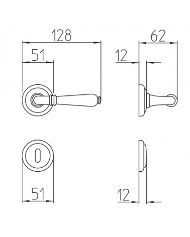Poignée de porte en laiton Mandelli Sevilla avec dimensions