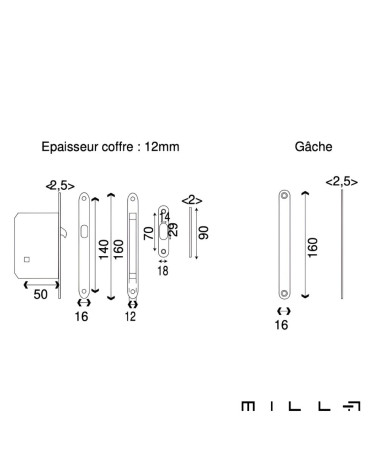 Kit poignée cuvette avec condamnation acier inoxidable quincaillerie design avec dimensions