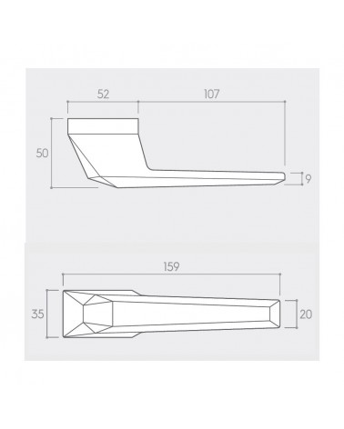 Poignée de porte zamak Prisme avec dimensions