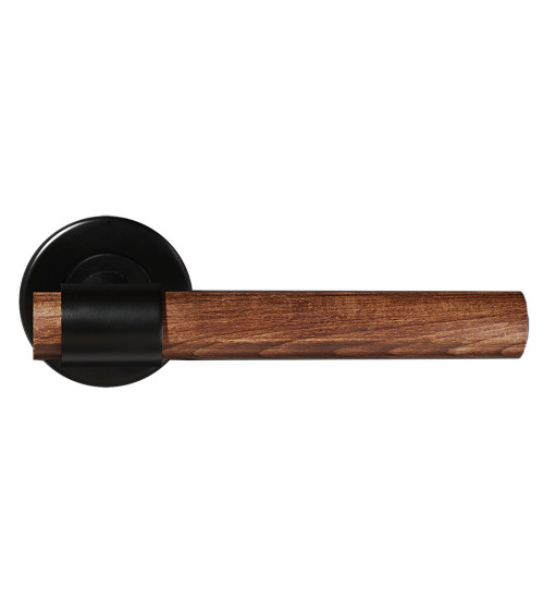 Poignée de porte en bois naturel de hêtre foncé traité et noire - Iraty
