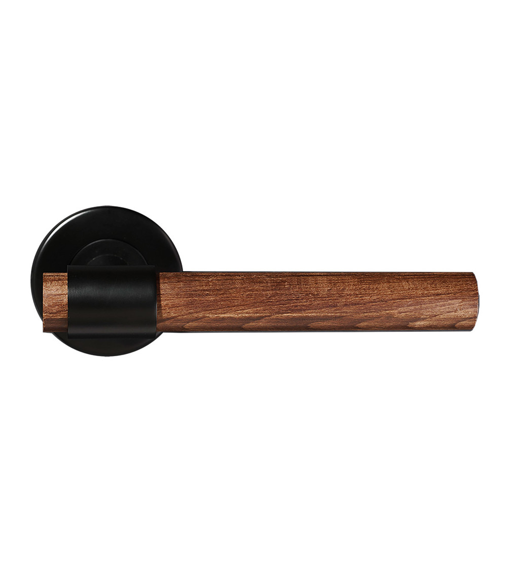 Poignée de porte en bois naturel de hêtre foncé traité et noire - Iraty