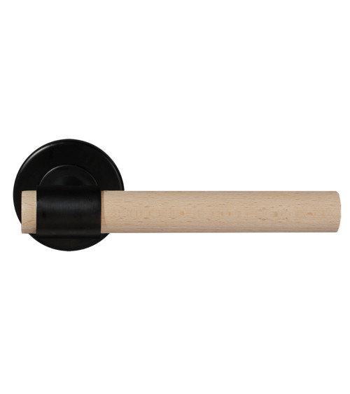 Poignée de porte en bois de hêtre naturel vernis et noire - Iraty