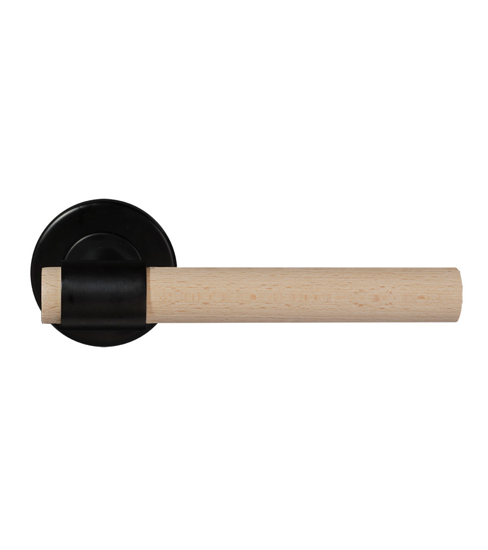 Poignée de porte en bois de hêtre naturel vernis et noire - Iraty