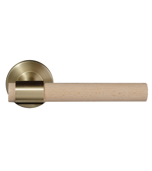 Poignée de porte en bois de hêtre naturel vernis et or satiné - Iraty
