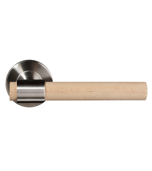 Poignée de porte en bois de hêtre naturel vernis et inox - Iraty