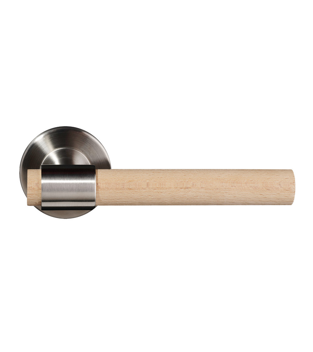 Poignée de porte en bois de hêtre naturel vernis et inox - Iraty