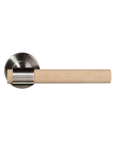 Poignée de porte en bois de hêtre naturel vernis et inox - Iraty
