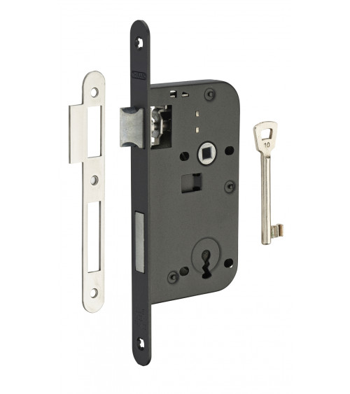Serrure à encastrer noire Thirard NF têtière acier noir, axe 50mm, entraxe 70mm, pour chambre