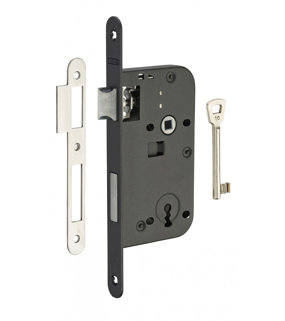 Serrure à encastrer noire Thirard NF têtière acier noir, axe 50mm, entraxe 70mm, pour chambre