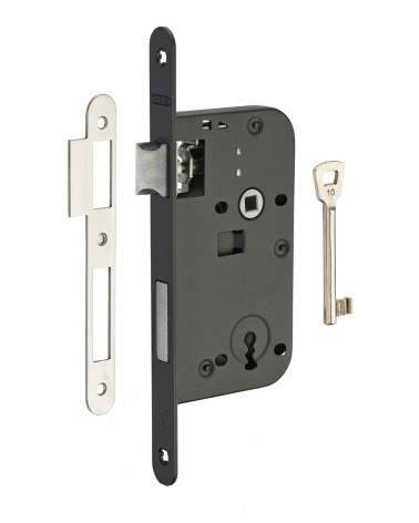 Serrure à encastrer noire Thirard NF têtière acier noir, axe 50mm, entraxe 70mm, pour chambre