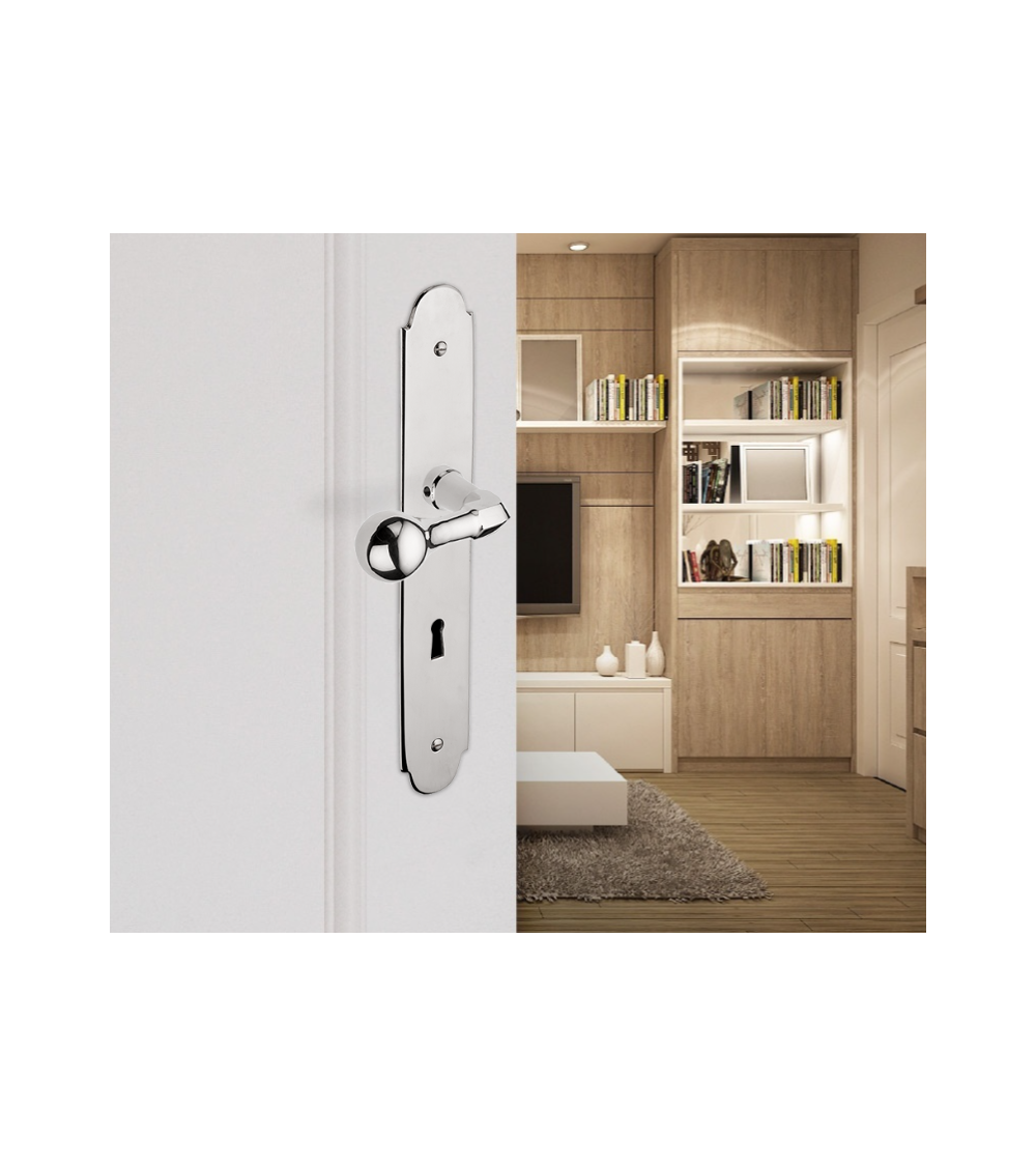 Poignée de porte Elise/P90 en laiton sur plaque - MADE IN FRANCE