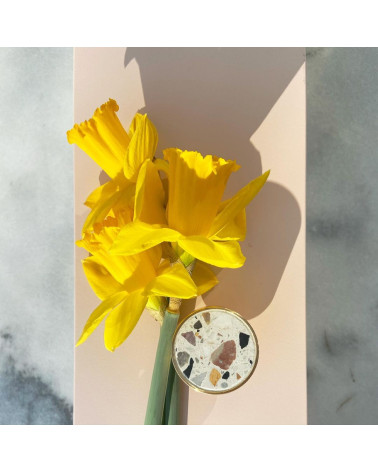 Bouton de meuble en laiton et Terrazzo poignée design avec des fleurs