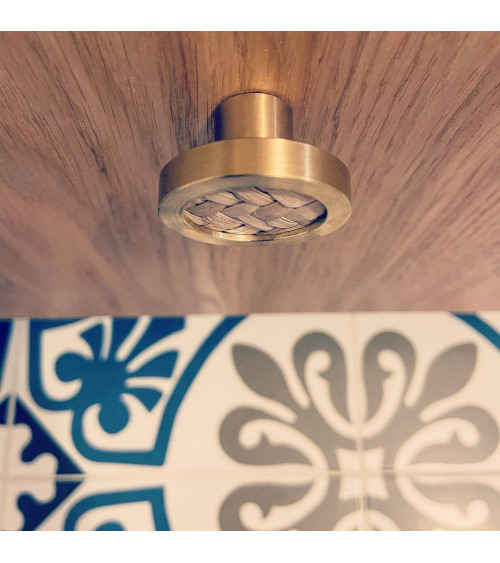 Bouton de meuble en laiton et herbiers marins poignée design