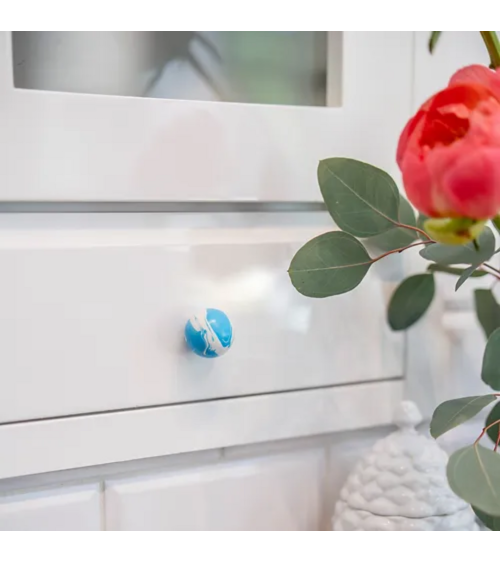 Bouton de meuble en bois de hêtre Bleu Azur poignée design