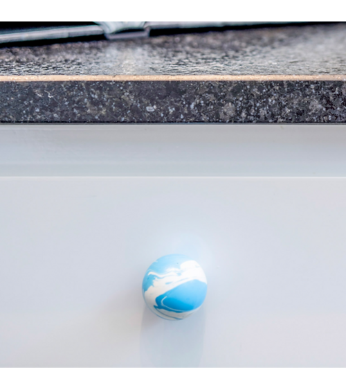 Bouton de meuble en bois de hêtre Bleu Azur poignée design