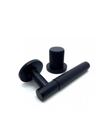 Duo asymétrique poignée et bouton de porte texturée noire Time poignée design