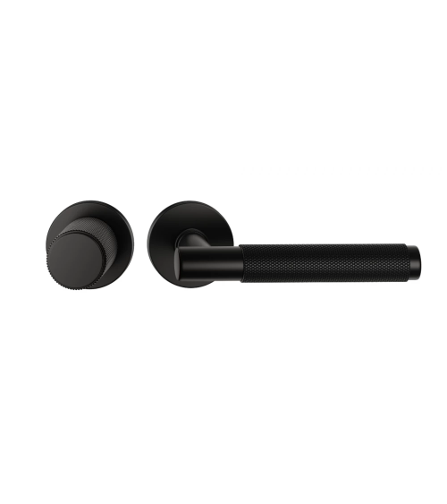Duo asymétrique poignée et bouton de porte texturée noire Time poignée design alignés horizontalement