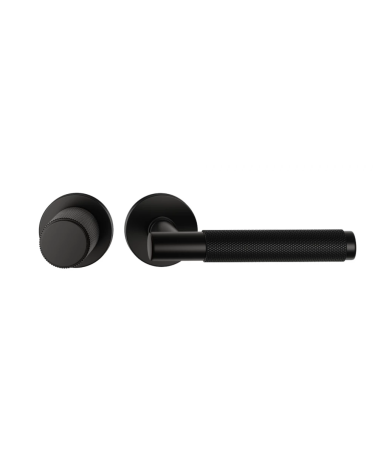 Duo asymétrique poignée et bouton de porte texturée noire Time poignée design alignés horizontalement