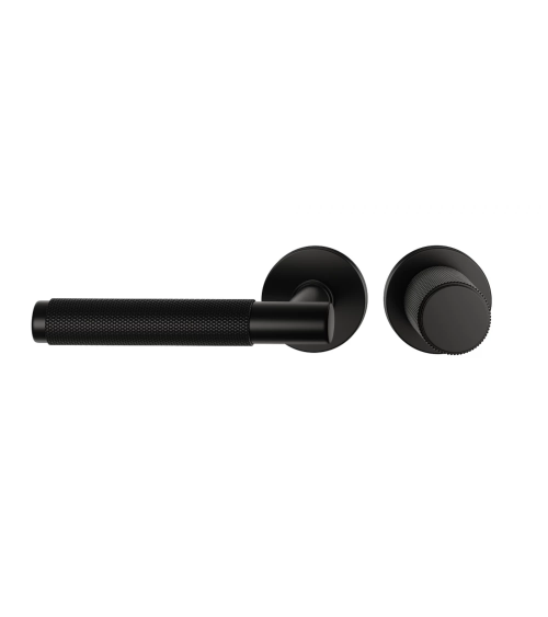 Duo asymétrique poignée et bouton de porte texturée noire Time poignée design alignés horizontalement