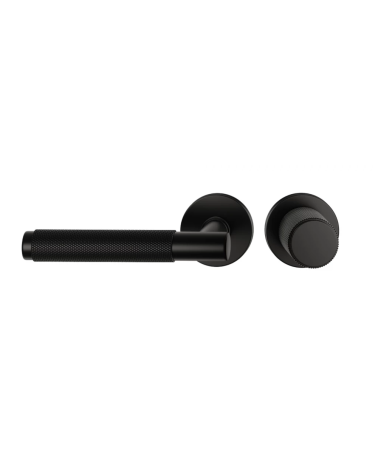 Duo asymétrique poignée et bouton de porte texturée noire Time poignée design vue de face