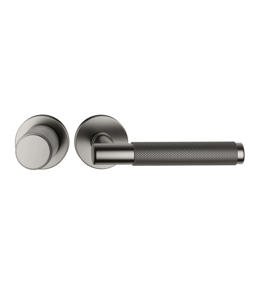 Duo asymétrique poignée et bouton de porte texturée graphite Time poignée design vue de face