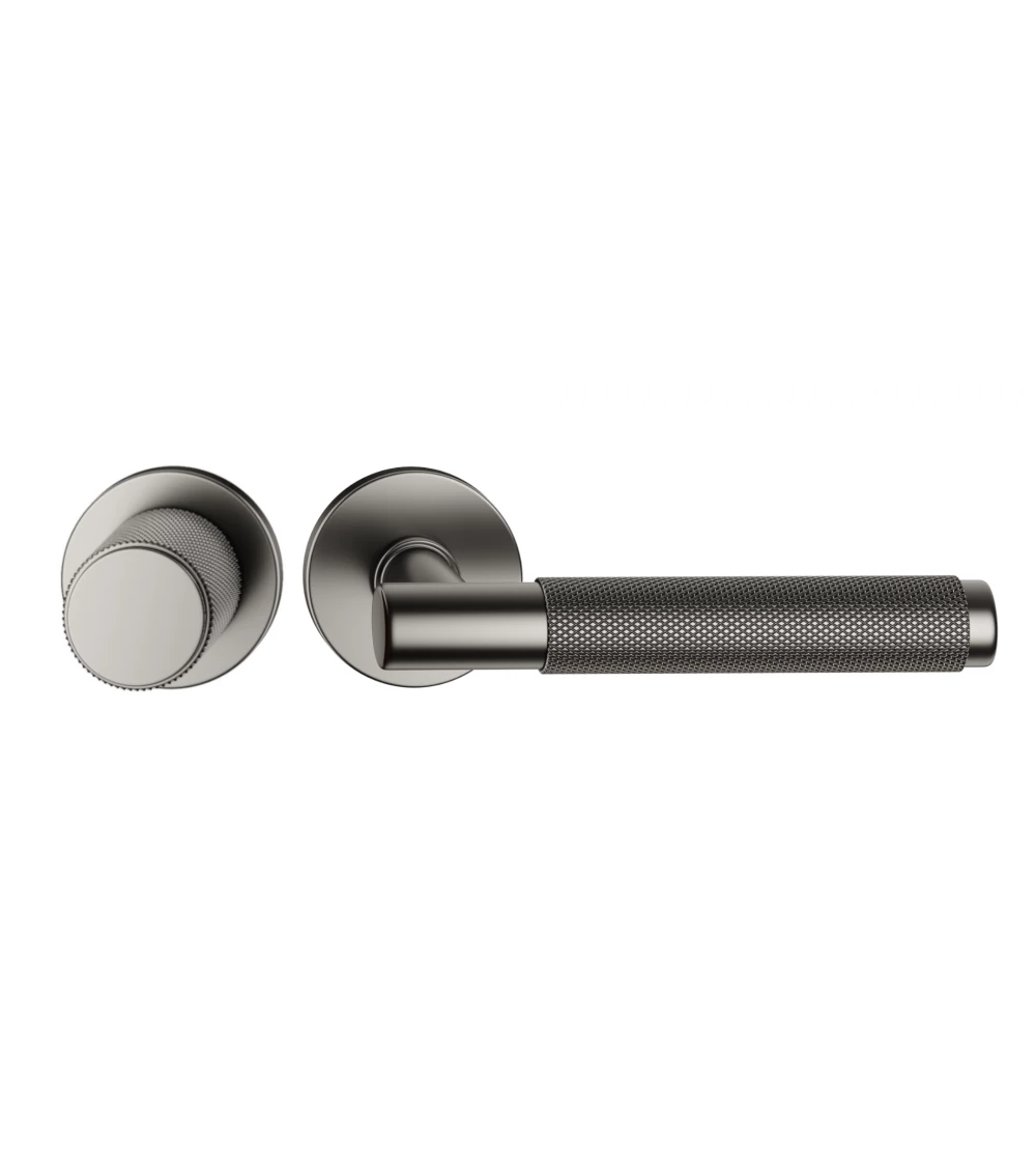 Duo asymétrique poignée et bouton de porte texturée graphite Time poignée design vue de face