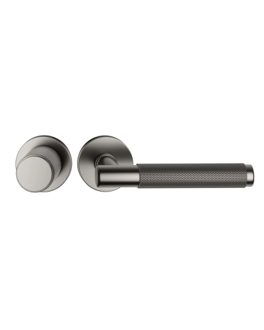 Duo asymétrique poignée et bouton de porte texturée graphite Time poignée design vue de face