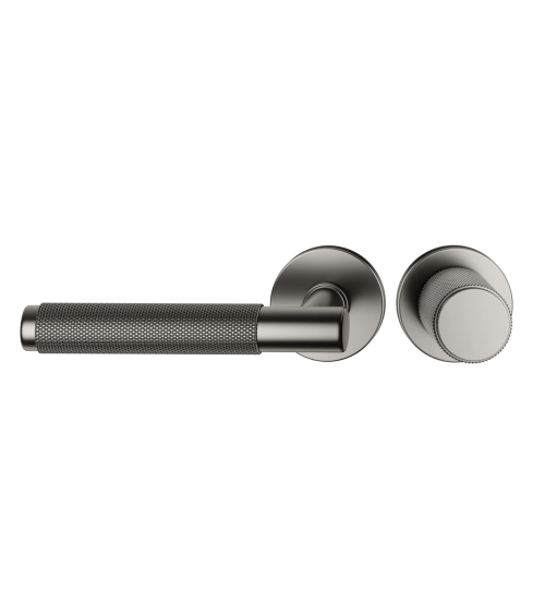 Duo asymétrique poignée et bouton de porte texturée graphite Time poignée design vue de face