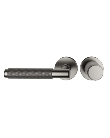 Duo asymétrique poignée et bouton de porte texturée graphite Time poignée design alignés horizontalement