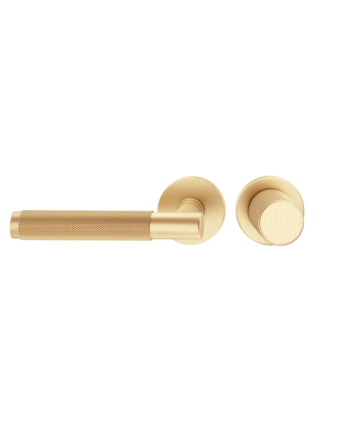 Duo asymétrique poignée et bouton de porte texturée or mat Time poignée design vue de face
