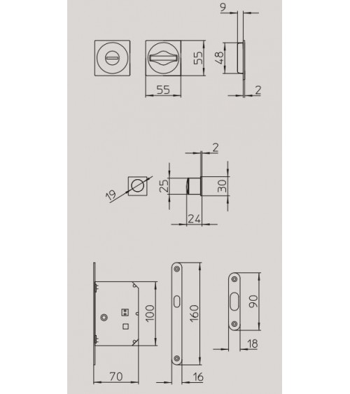 Poignée de porte graphite encastrée avec la serrure, pour porte coulissante, MANDELLI 1108TN/S -  poignée design