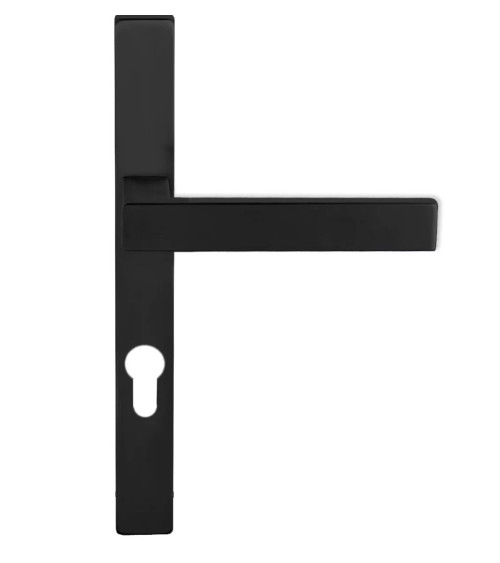 poignée de porte noire sur plaque fine et longue